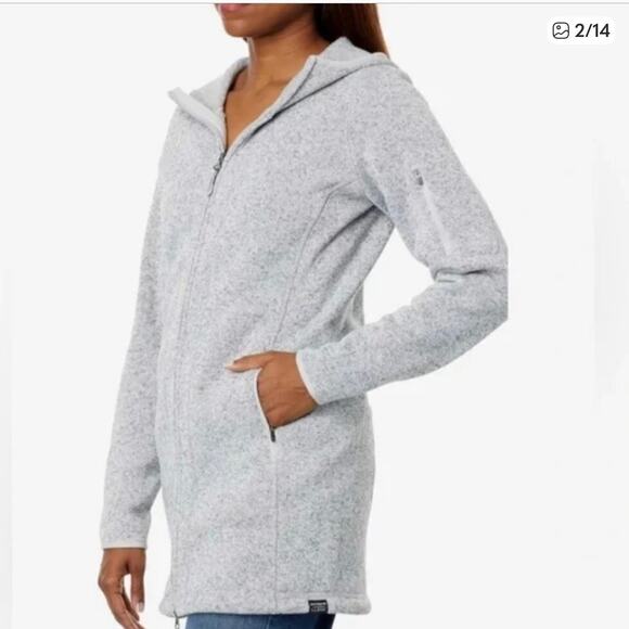 LL Bean Hooded Sweater Fleece Coat Tunic Length Pewter Size L After Yoga Capsule - Picture 1 of 11
